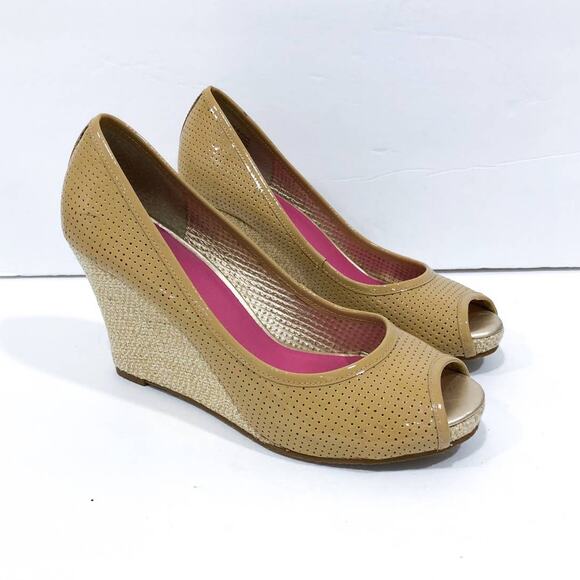 Lilly Pulitzer Shoes - Lilly Pulitzer Perforated Patenet Leather Espadrille Wedges